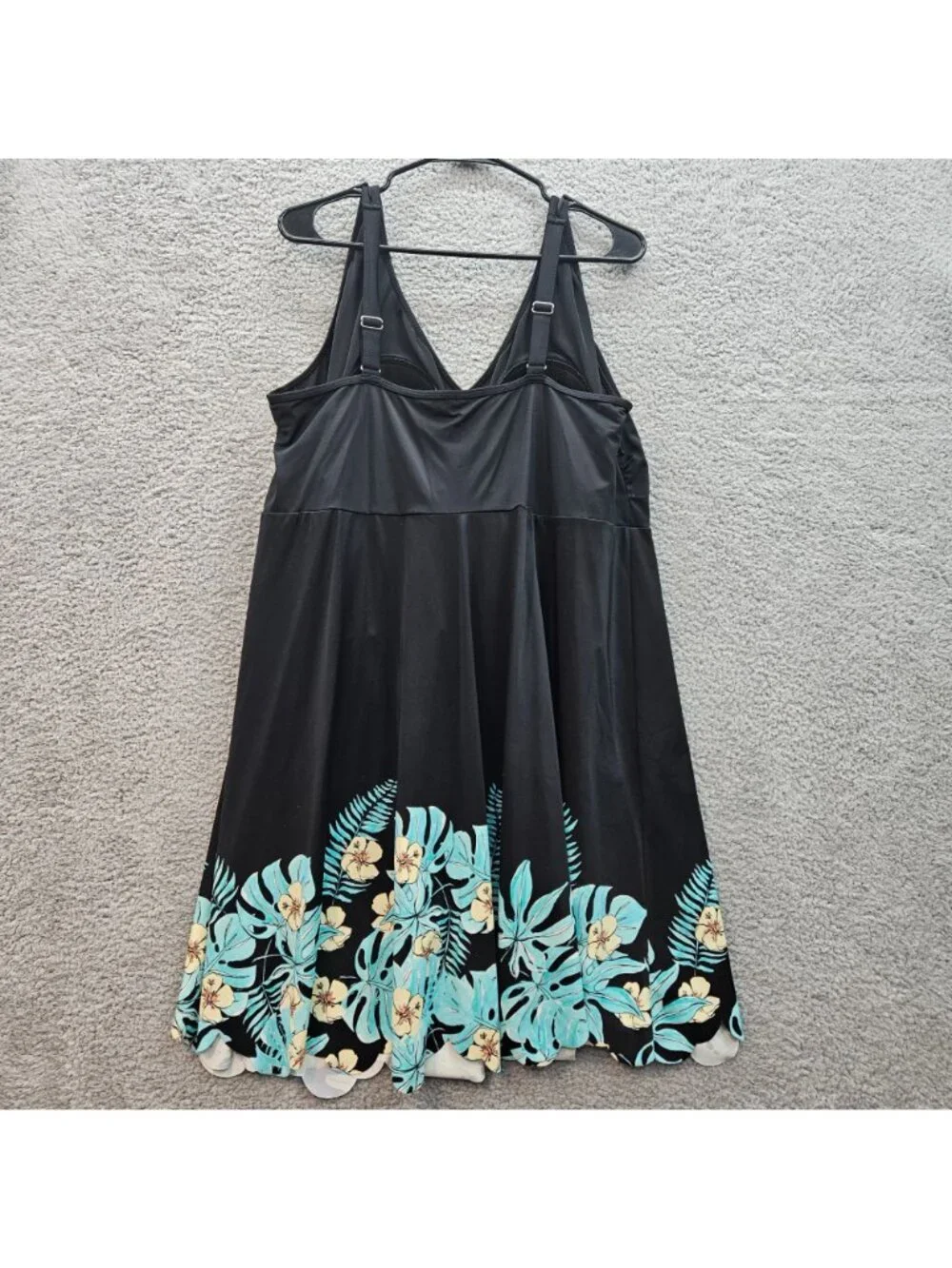 Swimsuit For All Black Blue Size 28 Tropical Print Swim Dress Adjustable Straps